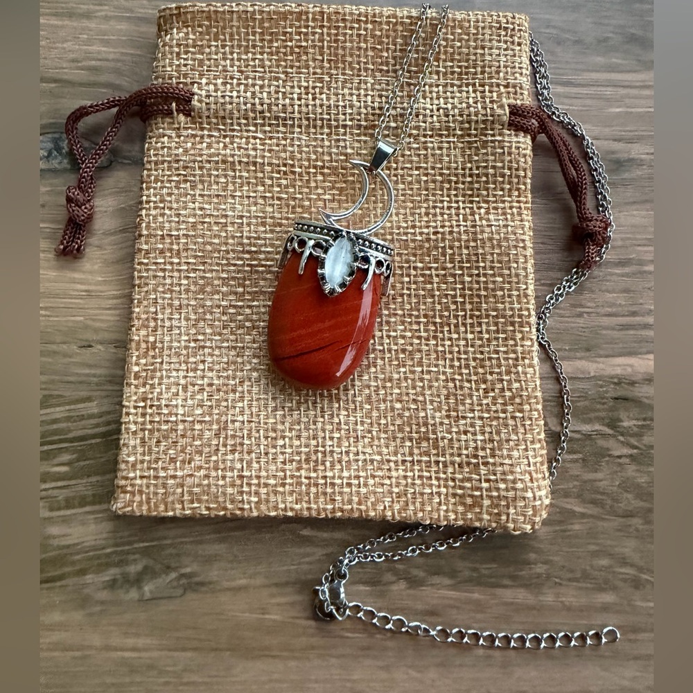 Red Jasper Necklace Red Jasper Moon Necklace Crystal Necklace Celestial Jewelry
